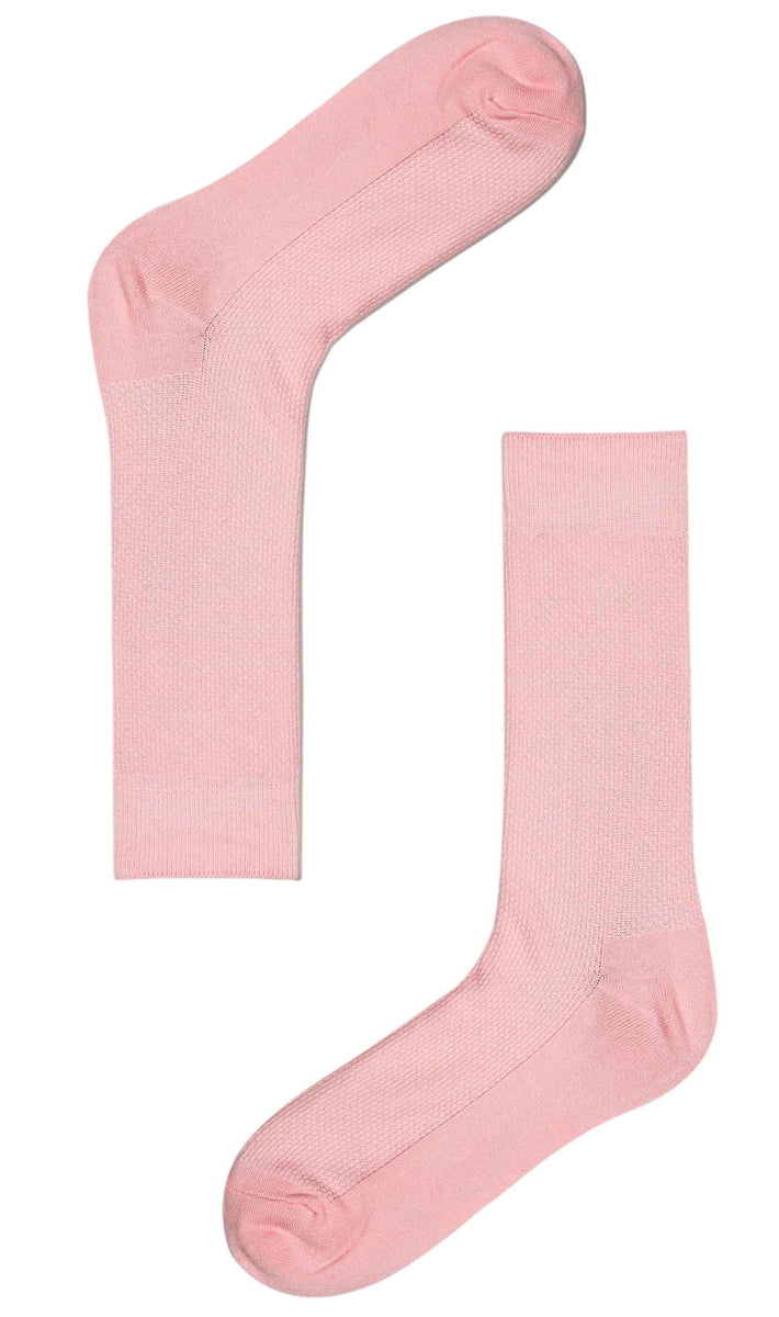 Baby Pink Textured Cotton-Blend Socks | Mens Groomsmen Crew Dress Sock