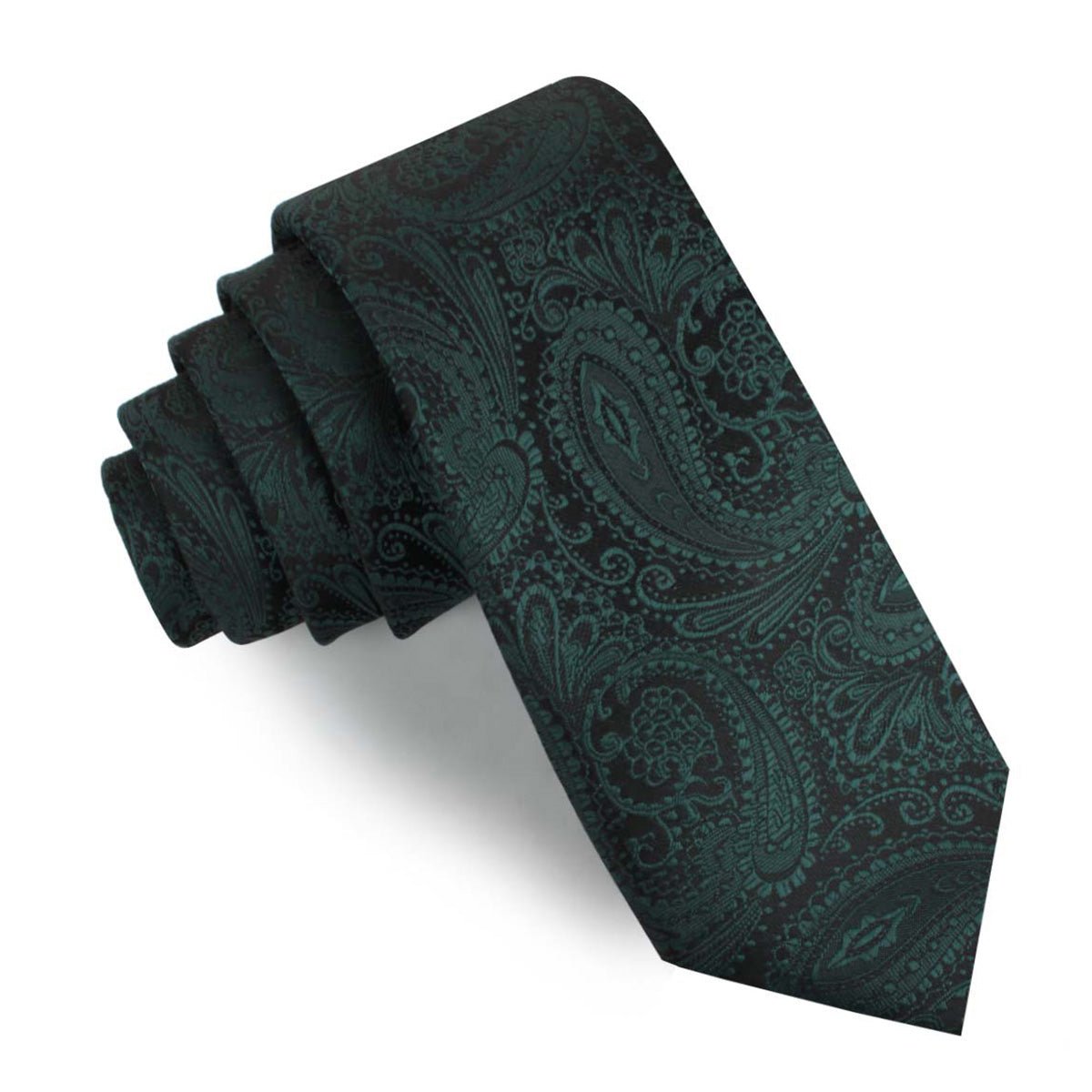 Shlax&Wing Men's Skinny Silk Tie - Green Paisley Design, 2.36" Width, 57.5" Length