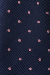 Navy Blue With Pink Polka Dots Kids Necktie Fabric