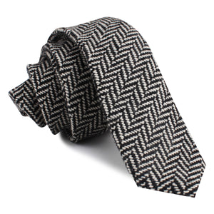 Black Chevron Wool Skinny Tie