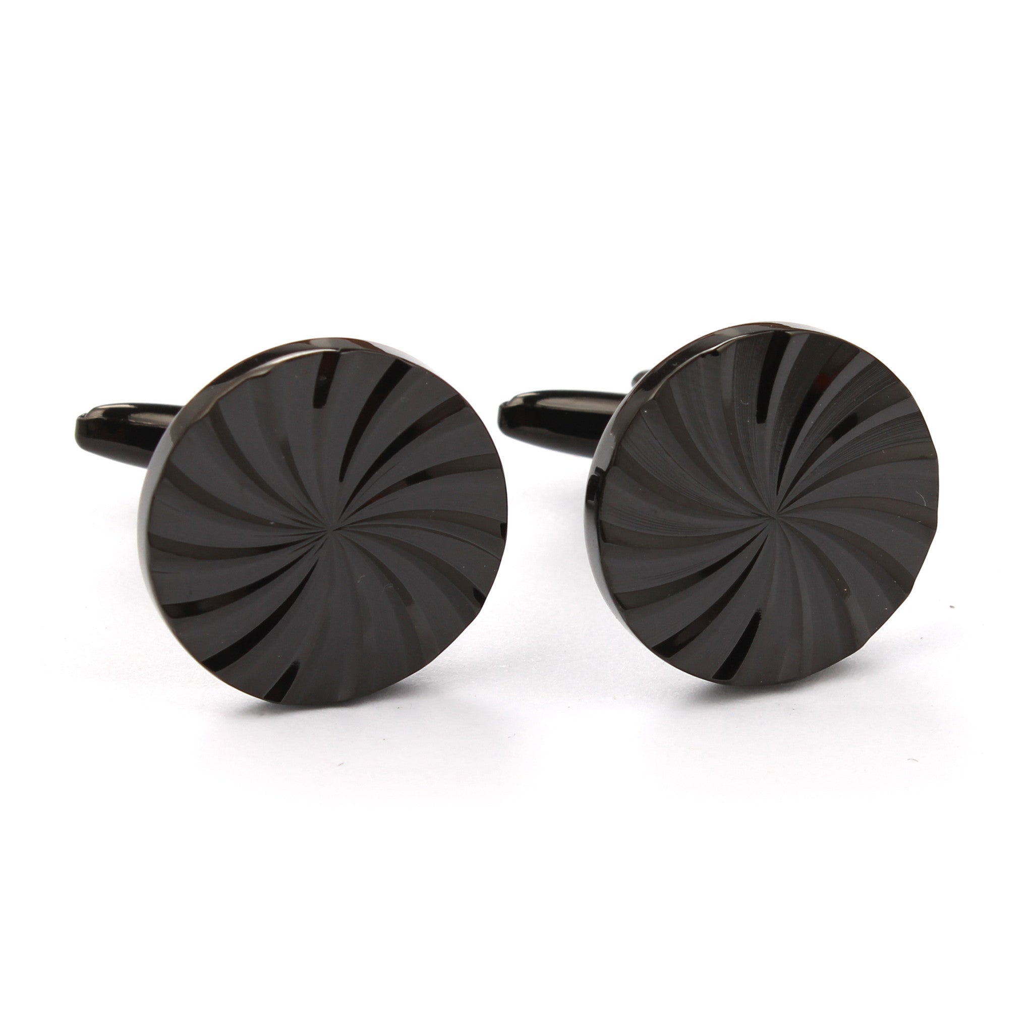 Black Circle Cufflinks Double Front Side