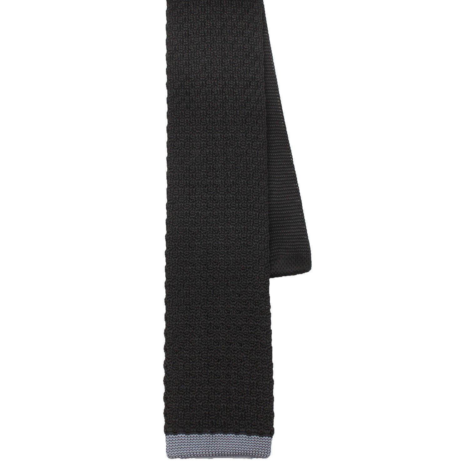 Black Knitted Tie with Grey Flat End  Shape View