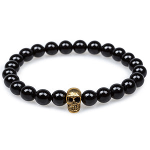 Black Onyx Gold Skull Bracelet