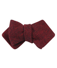 Black & Red Herringbone Wool Diamond Self Bowtie