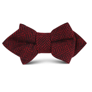 Black & Red Herringbone Wool Kids Diamond Bow Tie