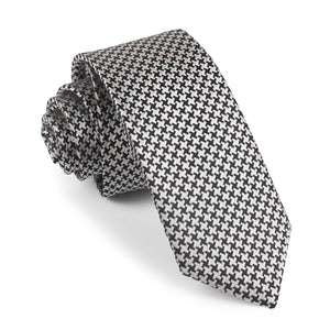 Black & Silver Houndstooth Pattern Skinny Tie