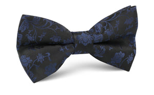 Navy Blue on Black Vine Floral Bow Tie