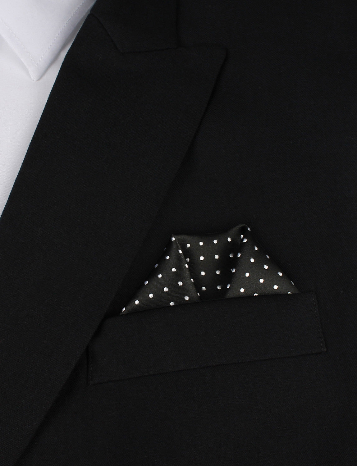 Black with Small White Polka Dots - Winged Puff Pocket Square Fold