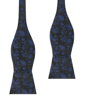 Navy Blue on Black Vine Floral Self Bow Tie