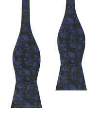 Black on Navy Blue Vine Floral Self Bow Tie