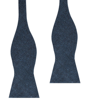 Blue & Black Textured Linen Blend Self Bow Tie