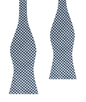 Blue Houndstooth Raw Linen Self Bow Tie