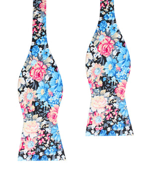 Blue Water Lilies Floral Self Bow Tie