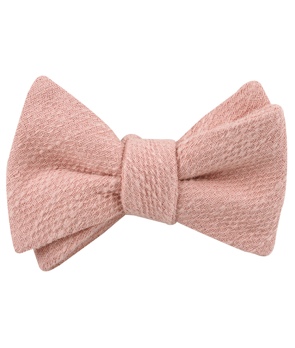 Blush Flamingo Pink Linen Self Bow Tie Folded Up