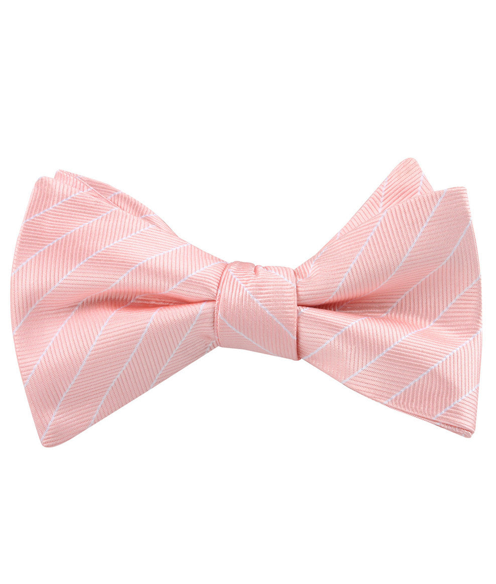 Blush Pink Herringbone Pinstripe Self Tied Bow Tie