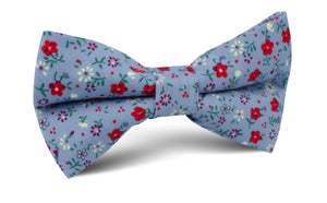 Crimson Rose Steel-Blue Floral Bow Tie