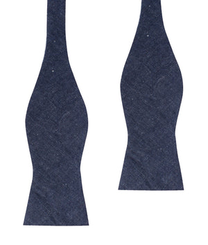 Dark Blue Raw Denim Linen Self Bow Tie