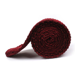 Dark Rosewood Maroon Pointed Knitted Tie Side Roll