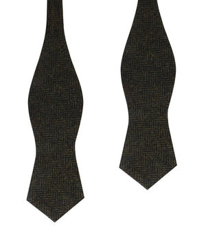 Essex Green Herringbone Textured Wool Diamond Self Bow Tie