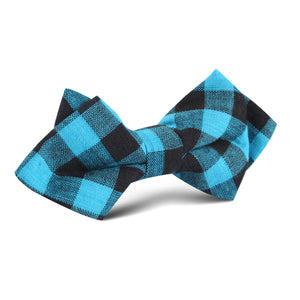 Grim Blue Gingham Diamond Bow Tie