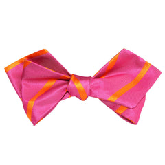 Hot Pink with Orange Diagonal Self Tie Diamond Tip Bow Tie 1