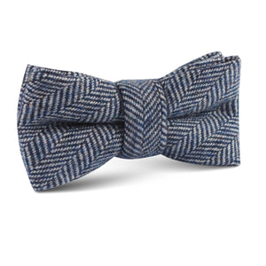 Irish Herringbone Blue Wool Kids Bow Tie