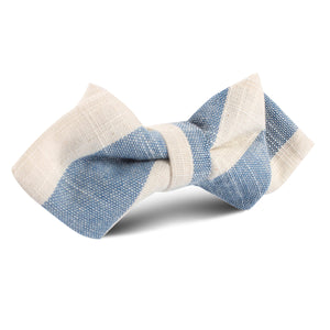 Kara Ada Light Blue Striped Linen Diamond Bow Tie