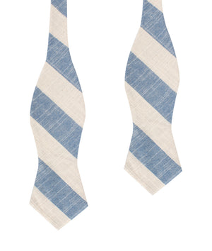 Kara Ada Light Blue Striped Linen Diamond Self Bow Tie