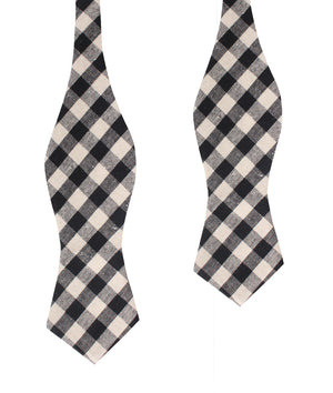 Khaki & Black Gingham Linen Diamond Self Bow Tie