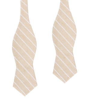 Khaki Linen Pinstripe Diamond Self Bow Tie