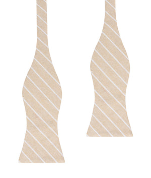Khaki Linen Pinstripe Self Bow Tie