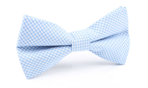 Light Blue Gingham Cotton Bow Tie