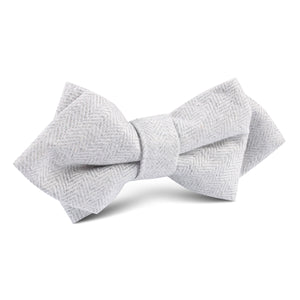 Light Grey Herringbone Linen Diamond Bow Tie
