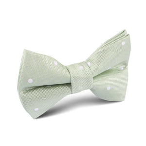 Light Mint Pistachio Green with White Polka Dots Kids Bow Tie