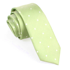 Light Mint Pistachio Green with White Polka Dots Skinny Tie