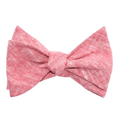 Light Red Chambray Linen Self Tie Bow Tie 2