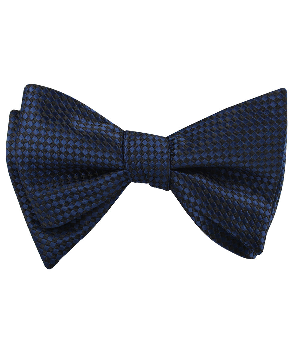 Navy Blue Basket Weave Checkered Self Tied Bow Tie