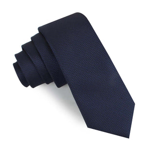Navy Blue Diagonal Herringbone Skinny Tie