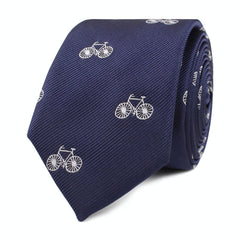 Navy Blue French Bicycle Skinny Tie Front Roll