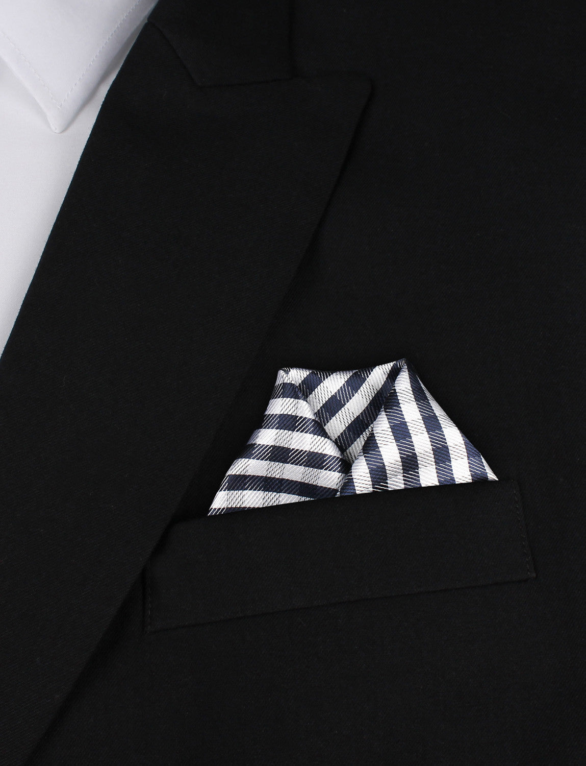 Navy Blue Gingham Winged Puff Pocket Square Fold