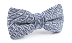 Navy Blue Herringbone Linen Bow Tie