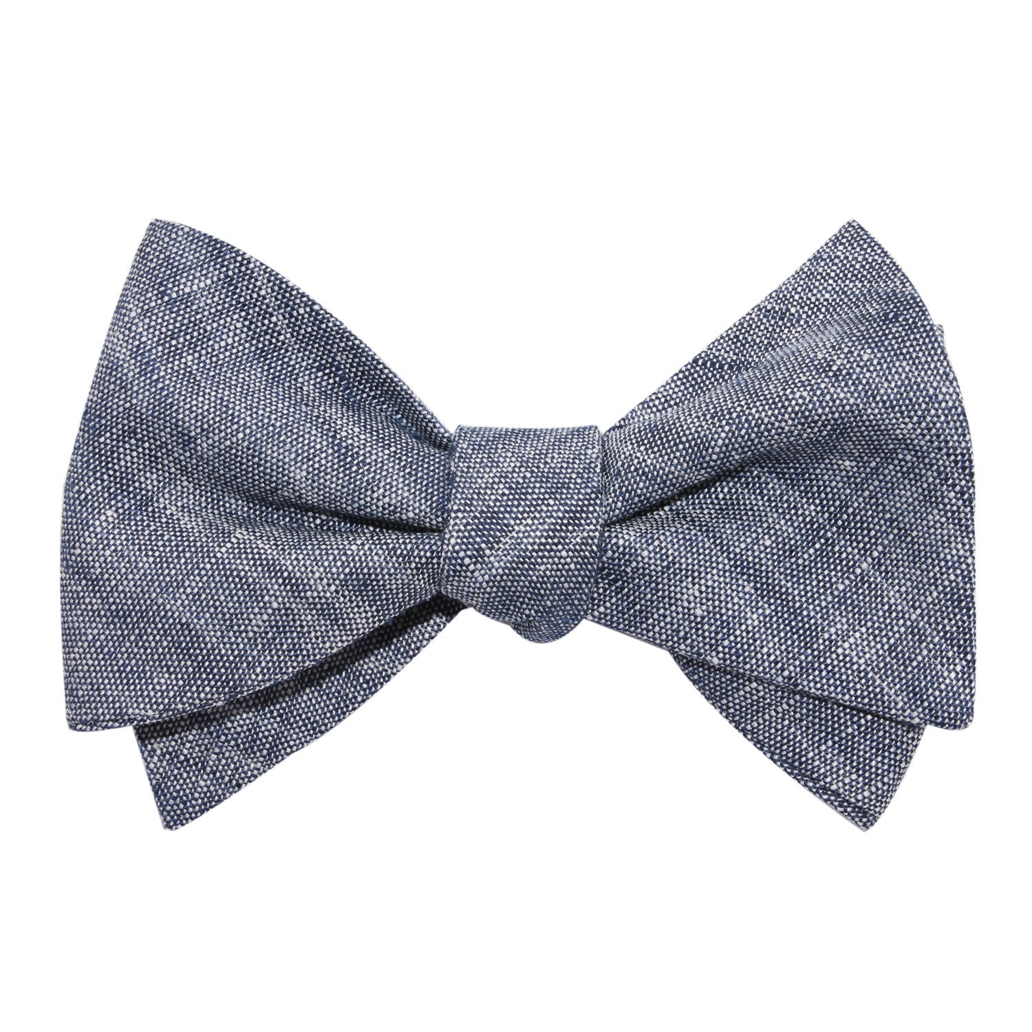 Navy Blue Linen Chambray Self Tie Bow Tie 3