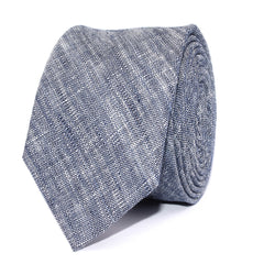 Navy Blue Linen Chambray Skinny Tie Front