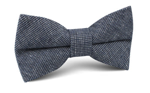 Navy Blue Needle Stitch Linen Bow Tie