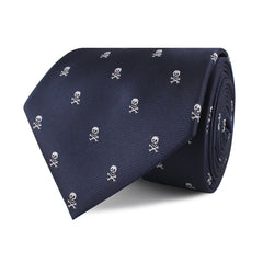 Navy Blue Pirate Skull Necktie Front Roll