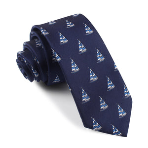 Navy Blue Sailor Boat Skinny Tie