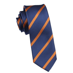 Navy Blue Skinny Tie with Striped Brown