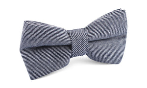 Navy Blue & White Twill Stripe Linen Bow Tie