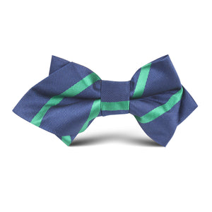 Navy Blue with Green Stripe Kids Diamond Bow Tie