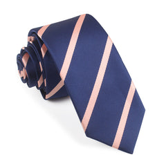 Navy Blue with Peach Stripes Skinny Tie